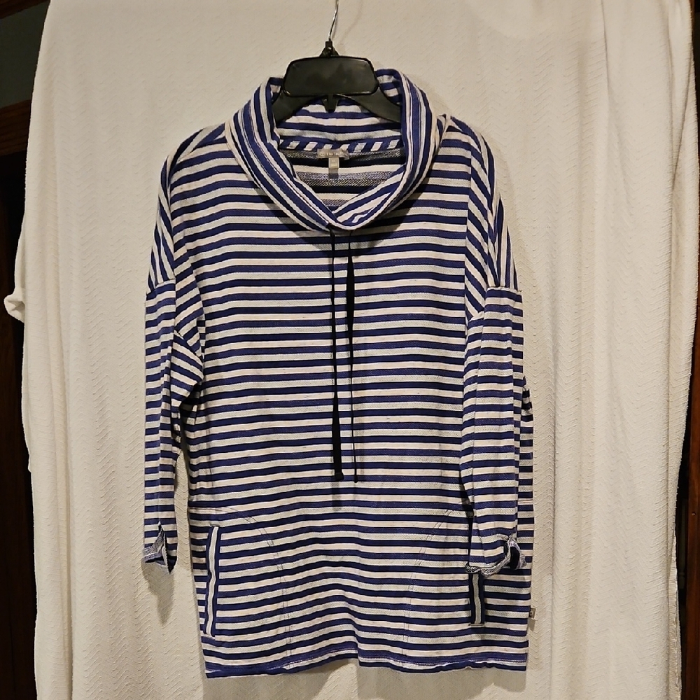 Striped Blue and White Cowl Neck Top